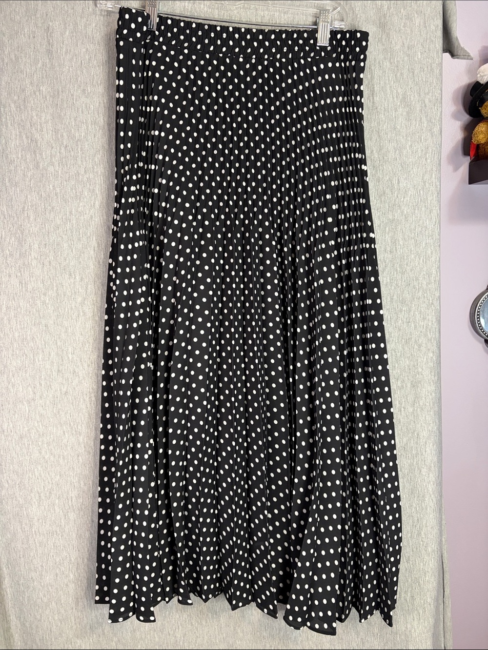 Max Studio Black and White Polka Dot Midi Skirt
